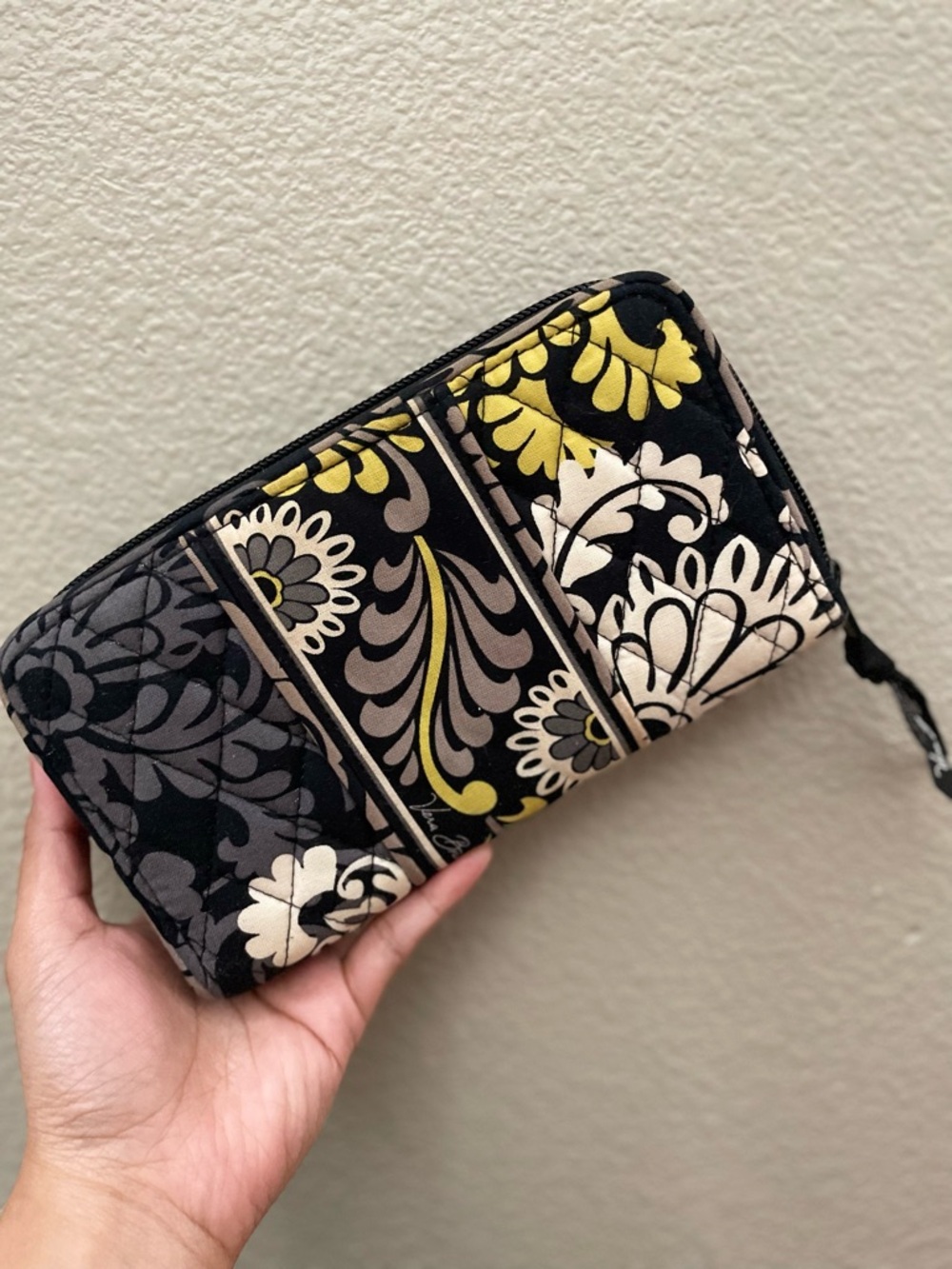 Vera Bradley Yellow and Black Quilted Wristlet